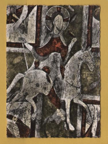 `Auxerre - Cathedral St Etienne, Crypt Fresco - `Christ on a Horseback (11th cent)`` - Postally Used-1961 - Gehair Postcard.