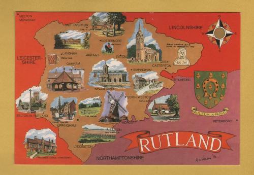 `Map of Rutland by Arthur Veasey` - Postally Unused - Photographic Heritage Postcard.