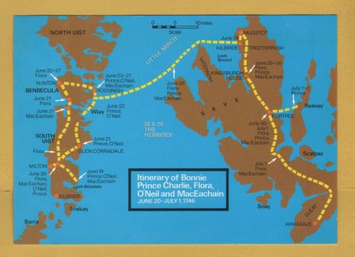 `Itinerary of Bonnie Prince Charlie, Flora O`Neil and MacEachain` - Postally Unused - Jarrold Postcard