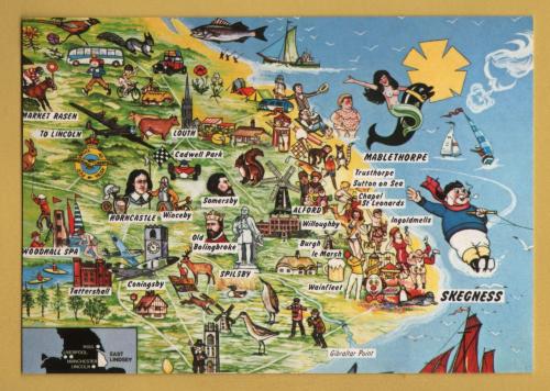 `East Lindsey Heritage Souvenir Map` - Postally Unused - Bamforth & Co Postcard