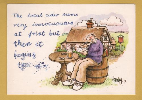 `The Local Cider Seems Very Innocuouos At First...` - Postally Unused - J.Arthur Dixon Postcard