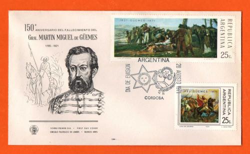 Circulo Filatelico De Liniers - FDC - 28th August 1971 - `150th Anniversary of Gen. Martin Miguel De Guemes` - Unaddressed First Day Cover