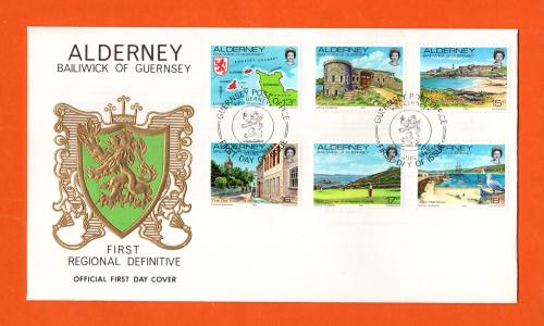 Bailiwick Of Guernsey - FDC - 1983 - Alderney First Regional Definitive Issue - 13p/14p/15p/16p/17p/18p Stamps - Official First Day Cover