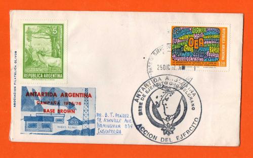 From: Argentine Antarctic - Base Brown Cover - Base General Belgrano Postmark - 25th October 1976 - To: Buenos Aires - 15th March 1977