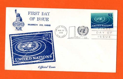 $1 United Nations Cover - FDC - `United Nations Mar 25 1966 New York` - Postmark - `First day Of Issue`