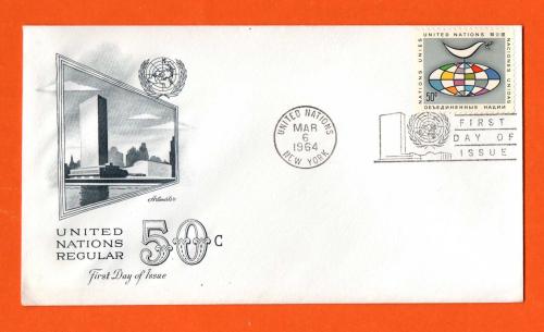 50c United Nations Cover - FDC - `United Nations Mar 6 1964 New York` - Postmark - `First day Of Issue`