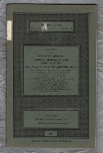 Sotheby`s Auction Catalogue - `Italian Maiolica, Continental Pottery and Porcelain....` - London - Tuesday 5th December 1967