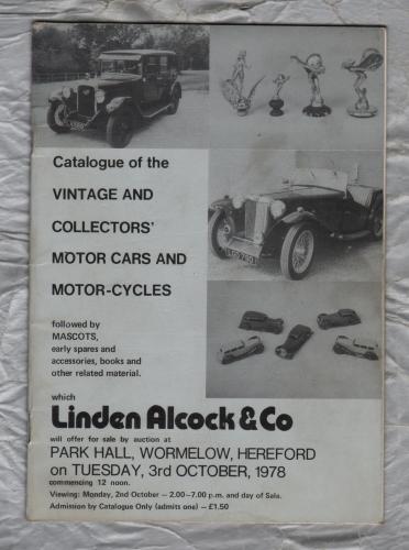 Lindon Alcock & Co Auction Catalogue - `Vintage and Collectors` Motor Cars and Motor-Cycles` - Hereford - Tuesday 3rd October 1978