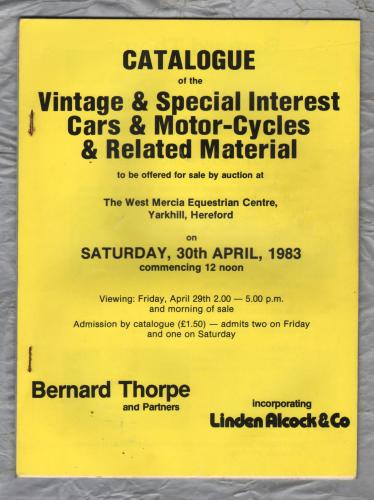 Bernard Thorpe and Partners Auction Catalogue - `Vintage & Special Interest Cars & Motor-Cycles.....` - Hereford - Saturday 30th April 1983