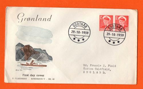 Greenland - FDC - `Gothab - 29-10-1959` - Postmark - 30 Ore King Fredrik IX Stamps - First Day Of Issue