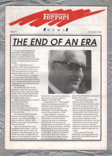 Ferrari News - Issue No.9 - October 1988 - `The End of An Era` - Published by Medialine Communications