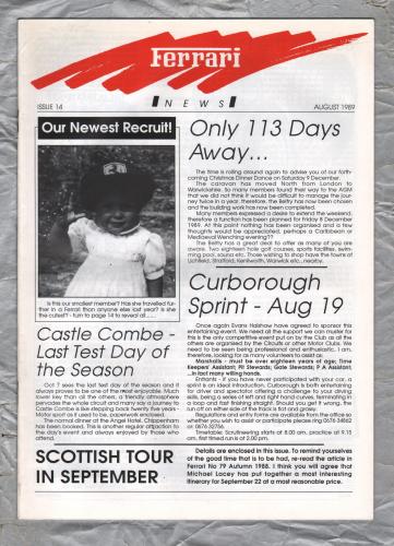 Ferrari News - Issue No.14 - August 1989 - `Modena Test Day-Castle Combe` - Published by Medialine Communications