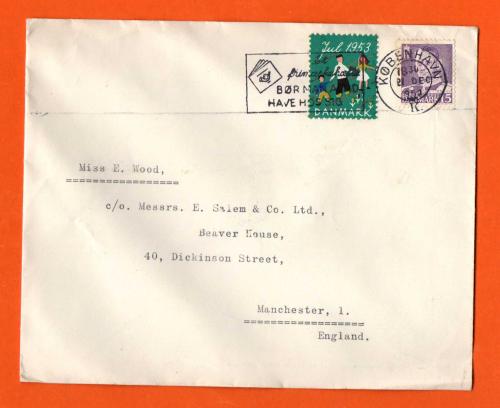 Danish Christmas Stamp/Seal on Sealed Envelope - `Kobenhavn - 21 Dec 1953 ` - Postmark - With Slogan