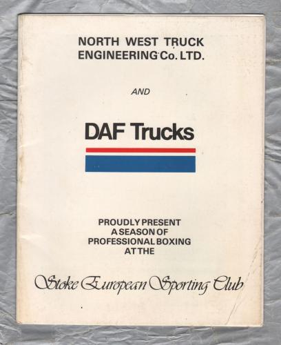 Professional Boxing at the Stoke European Sporting Club - December 1981 - Signed Copy - Promoted by North West Truck Engineeing Co. Ltd and DAF Trucks