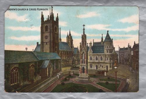 `St Andrew`s Church & Cross. Plymouth` - Postally Used - Gainsborough - 17th November 1906 - Postmark 