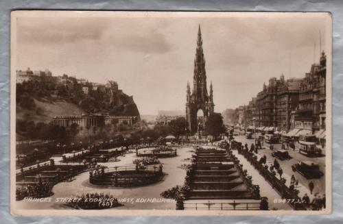 `Princes Street Looking West, Edinburgh` - Postally Used - Edinburgh 5th June 1936 Postmark - Valentine`s Postcard