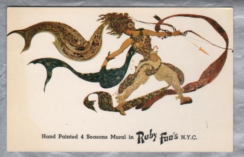 `Hand Painted 4  Seasons Mural in RUBY FOO`S, N.Y.C` - Postally Unused - Advertising Postcard - Sedge LeBlang Postcard.