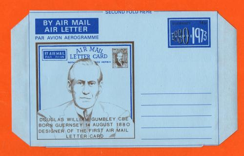 Bailiwick Of Guernsey - Pre Paid - Airmail Envelope - c1973 - Douglas Gumbley Commemoratrive Envelope - 14p Printed Stamp - Unused