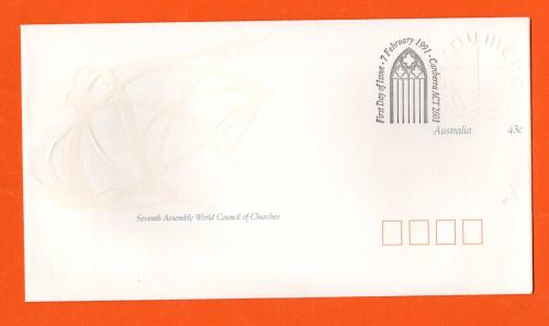 43c Pre-Printed - FDC - `First Day of Issue 7th February 1991 Canberra ACT 2601` - Postmark - Seventh Assembly World Council Of Churches Cover