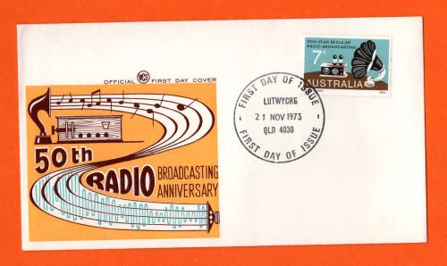 WCS Official Cover - FDC - `First Day Of Issue Lutwyche 21 NOV 1973 Qld 4030` - Postmark - Single 7c Radio Broadcasting Stamp
