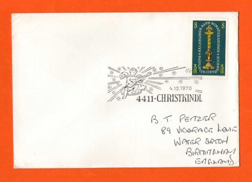 Independent Cover - `4.12.1970 4411-Christkindl` Postmark - 3.50S Old Salzburg Treasury Stamp from 1967 