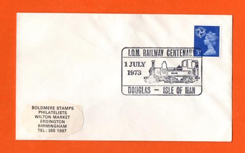 Isle Of Man - 1973 - `I.O.M Railway Centenary 1 July 1973 Douglas - Isle of Man` Postmark - Single 3p 1971 Regional Definitive Stamp