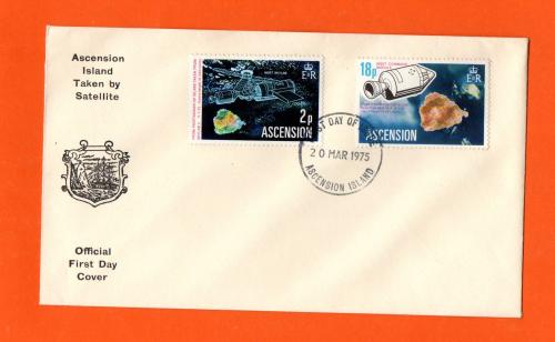 Ascension Islands First Day Cover - `First Day of Issue 20 MAR 1975 Ascension Islands` Postmark - 2p and 18p 1975 Space Satellites Stamps - FDC