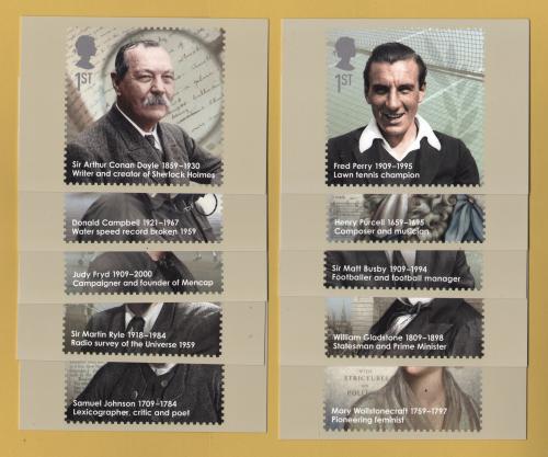 U.K - PHQ Cards - 328 Set - Issued 8th October 2009 - 8 Stamp Cards - Eminent Britons Issue - Unused