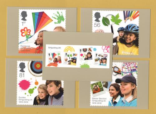 U.K - PHQ Cards - 331 Set - Issued 3rd February 2010 - 4 Stamp Cards + 1 Overview Card - Girl Guiding Issue - Unused