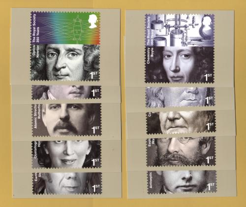U.K - PHQ Cards - 332 Set - Issued 25th February 2010 - 10 Stamp Cards - Royal Society Issue - Unused