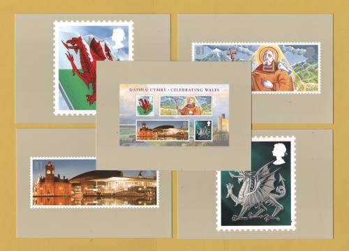 U.K - PHQ Cards - CGB4 Set - Issued 26th February 2009 - 4 Stamp Cards + 1 Overview Card - Dathlu Cymru/Celebrating Wales Issue - Unused