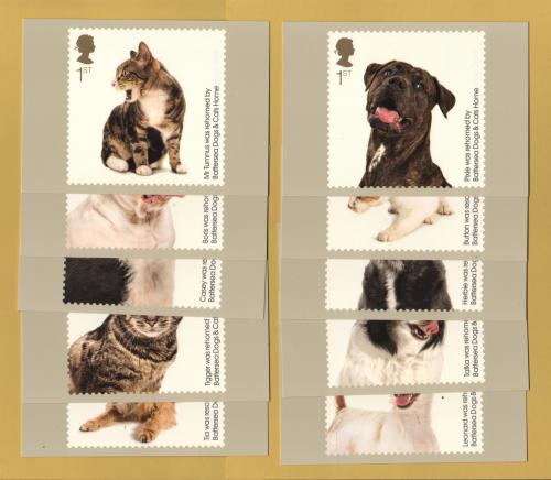U.K - PHQ Cards - 333 Set - Issued 11th March 2010 - 10 Stamp Cards - Battersea Dogs and Cats Issue - Unused