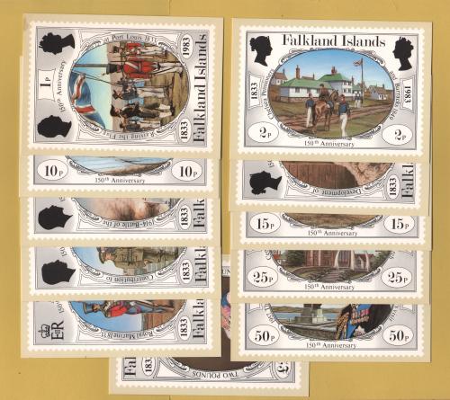 Falkland Islands Post Office - PHQ Cards - Issued 3rd January 1983 - 11 Stamp Cards - 150th Anniversary of the Falkland Islands Issue - Unused