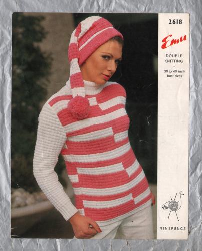 Emu - Double Knitting - Bust Size 30/40" - Design No.2618 - Sweater and Hat - Knitting Pattern