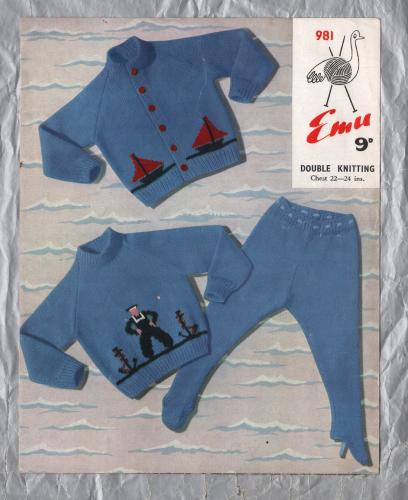 Emu - Double Knitting - Chest 22/24" - Design No.981 - Jumper,Cardigan and Leggings - Knitting Pattern