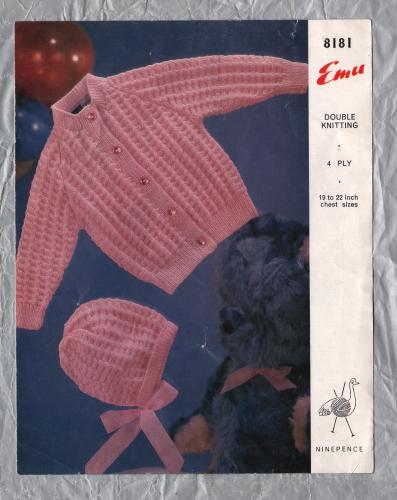 Emu - Double Knitting - 4 Ply - Chest Size 19 to 22" - Design No.8181 - Jacket and Bonnet - Knitting Pattern