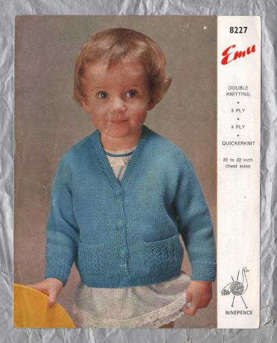 Emu - Double Knitting - 4 Ply - 3 Ply - Quickerknit - Chest 20 to 22" - Design No.8227 - Jacket - Knitting Pattern