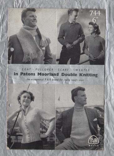 P&B Wools - Double Knitting - 4 Designs - Designs No.744 - Coat/Pullover/Scarf/Sweater - Knitting Patterns