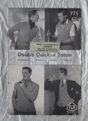 P&B Wools - `Double Quick or Totem` - Designs No.773 - Windcheater,Waistcoat,Polo Neck Sweater,Pullover - Knitting Patterns