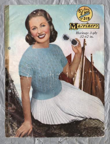 Marriner`s - Heritage 3 Ply - Bust 32 to 42" - Design No.319 - A Boat Neck Jumper - Knitting Pattern