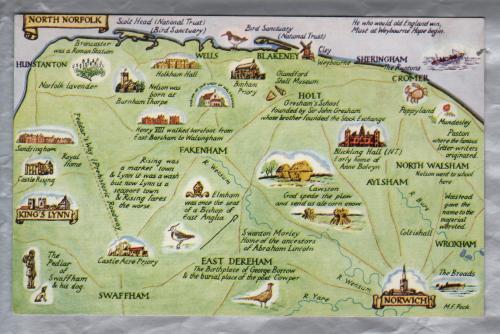 `North Norfolk` - County Map - Postally Unused - J.Salmon Ltd Postcard