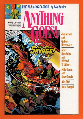 No.1 - `ANYTHING GOES` - `The Flaming Carrot` - by Bob Burden - October 1986 - Published by The Comics Journal