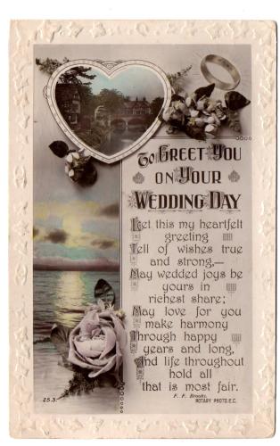 `To Greet You On Your Wedding Day` - Postally Used - Birmingham 30th July 1920 Postmark - Rotary Photo Postcard