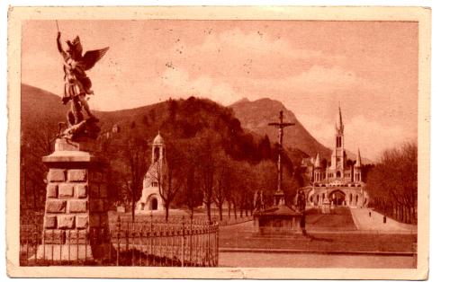 `43. Loudes - St Michel et vue d`ensemble de l`Esplanade  P.D.` - Postally Used - Double Postmark - P.Doucet, Lourdes Postcard