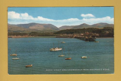 `Menai Strait and Snowdonia from Beaumaris Road` - Postally Used - Menai Bridge ? July 1969 Postmark - J.Salmon Postcard