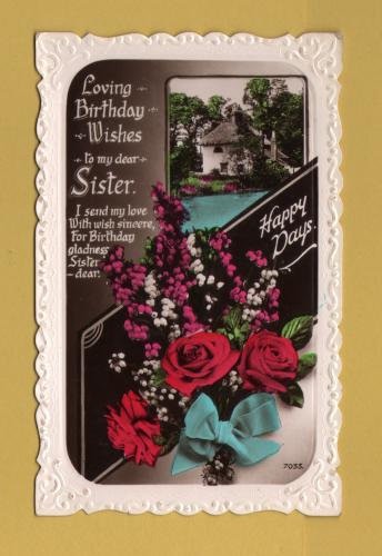 `Loving Birthday Wishes to my dear Sister` - Postally Used - Swansea. Glam 13th August 1936 Postmark - Windsor Series Postcard.