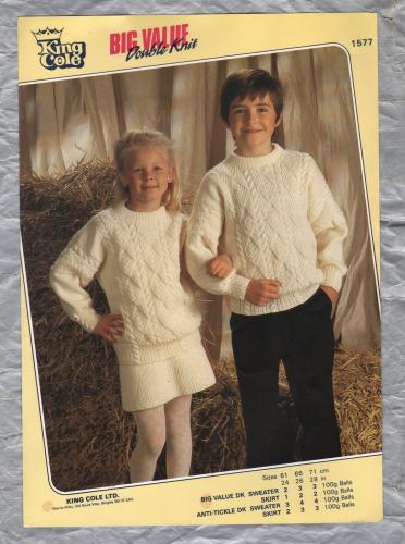 King Cole - Double Knit - Sizes 24-28"/61-71cm - Design No.1577 - Child`s Sweater and Skirt - Knitting Pattern