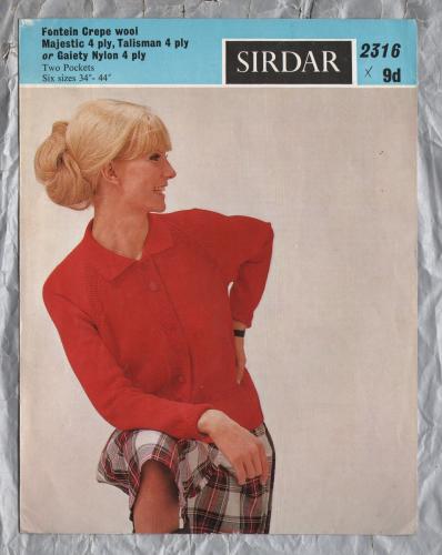 Sirdar - Two Pockets - 34-44" (86-112cm) - Design No.2316 - Raglan Cardigan - Knitting Pattern