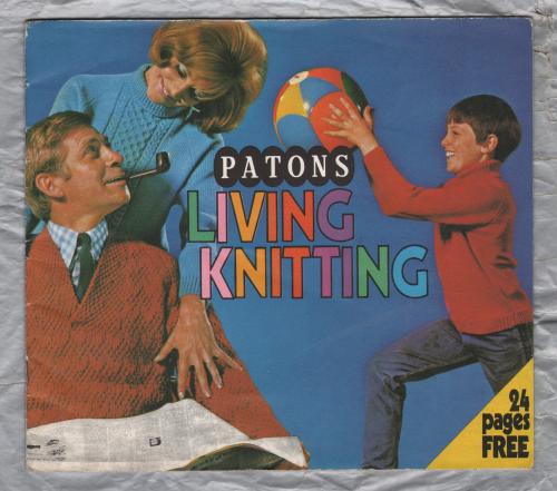 Patons - Living Knitting - `7 Designs` - Doublet,Beret,Two Piece,Girl`s Short Sleeve Dress,Family Sweater with Aran Panel,Baby`s Jersey and a Rug - Knitting Patterns