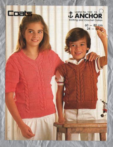 Coats - Knitting and Crochet Cotton - Sizes 60-80cm/24" to 32" - Design No.1333 - Child`s Sweater and Slipover - Knitting Pattern